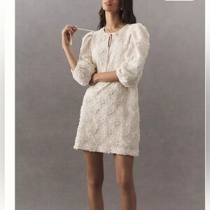 English Factory Puff-Sleeve Textured Floral Mini Dress